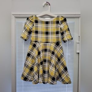 Girls toddler 3T Plaid kids stretch knit twirl dress holiday yellow Thanksgiving